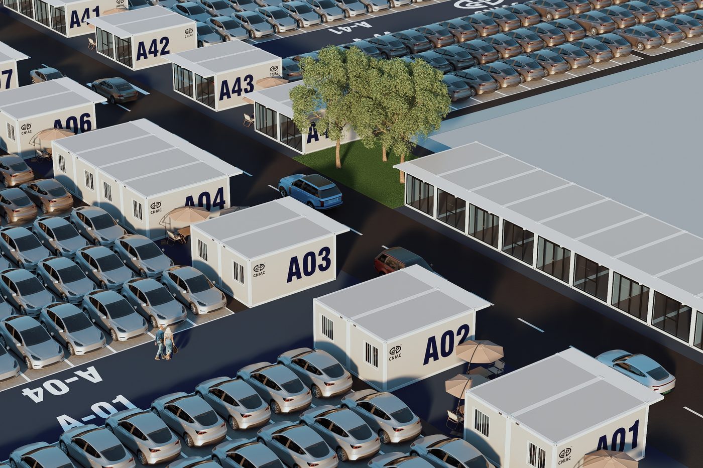 Aerial view of vehicle yard